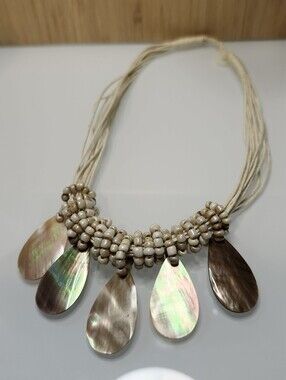 Natural Seashell Necklace Beads And Rope Handmade Iridescent